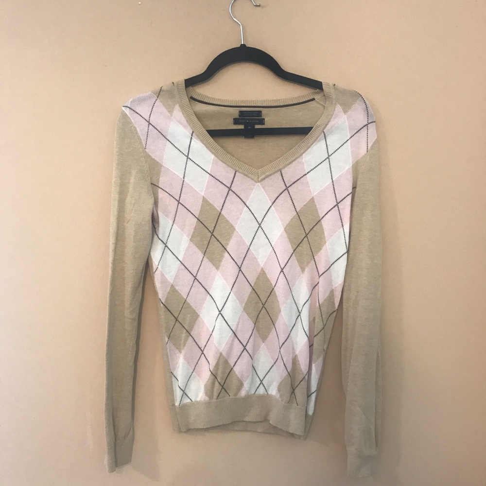 Tommy Hilfiger Camel and Pink Argyle Sweater